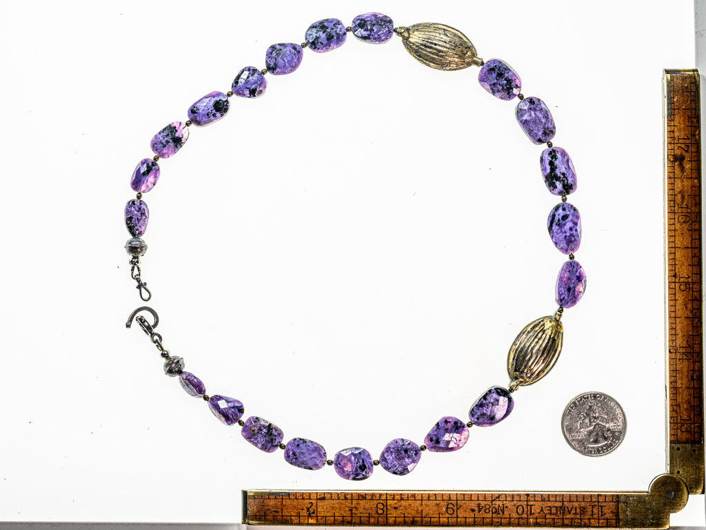 A Necklace of Rare Purple Charoite  Gemstone and Tribal Silver