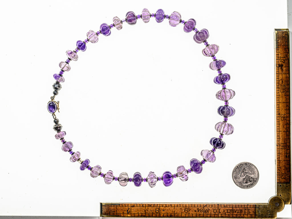 Necklace of vintage carved amethyst and sterling silver, amethyst jewelry, amethyst necklace, purple necklace, February birthstone
