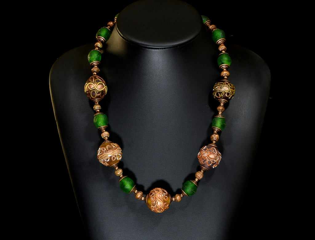 Vintage Murano Glass and African Ethnic Krobo Glass Necklace
