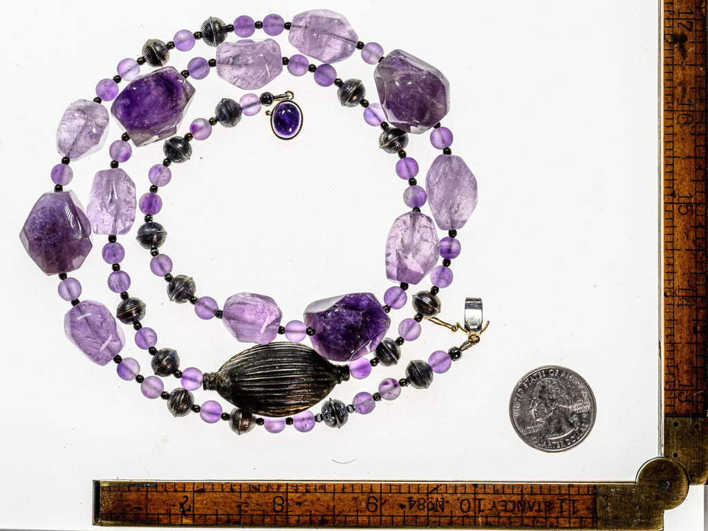 A necklace of amethyst and tribal silver, amethyst necklace, amethyst and silver, February birthstone