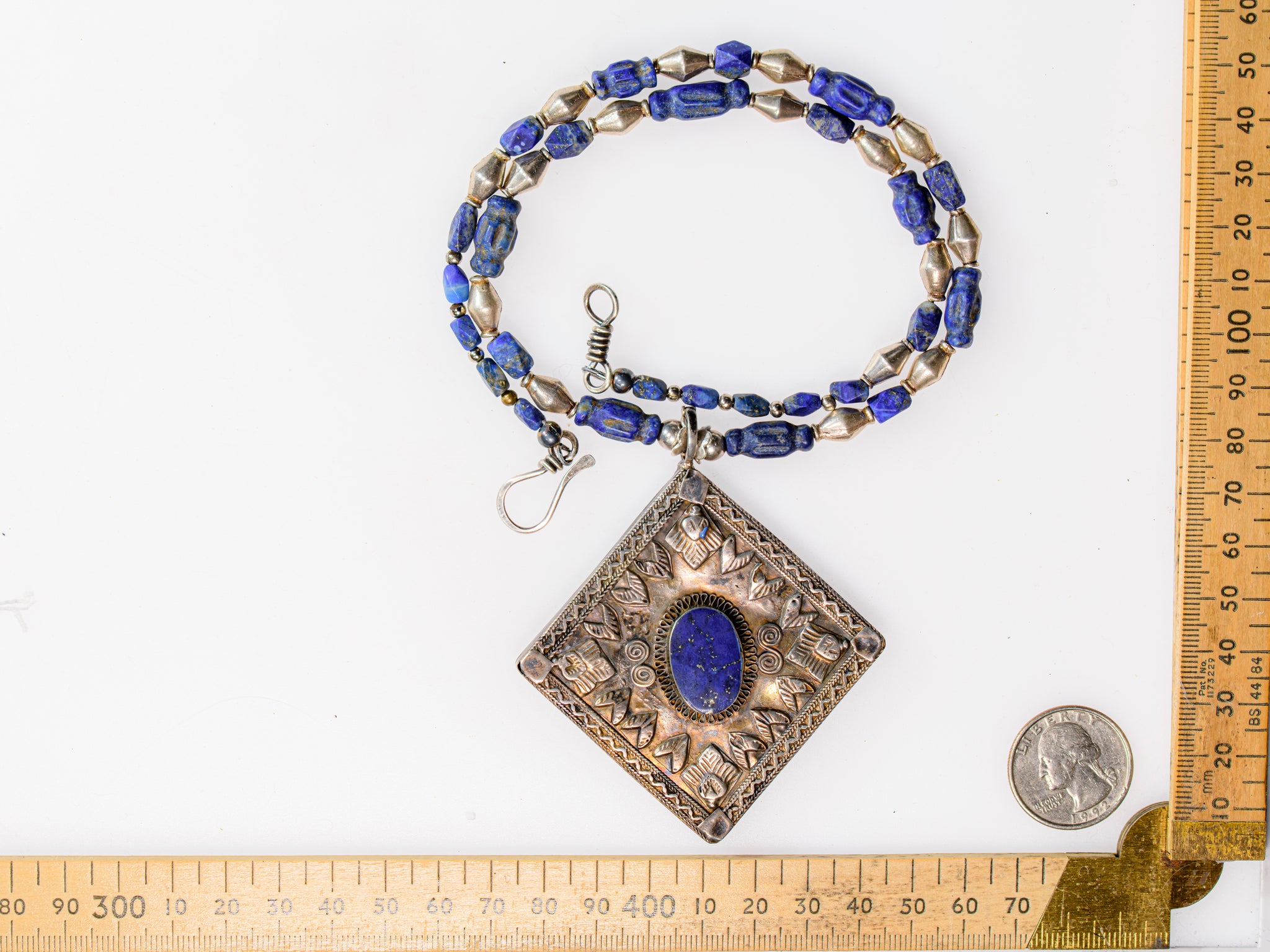 Necklace of Lapis Lazuli, Antique Indian Silver and A Large Berber 