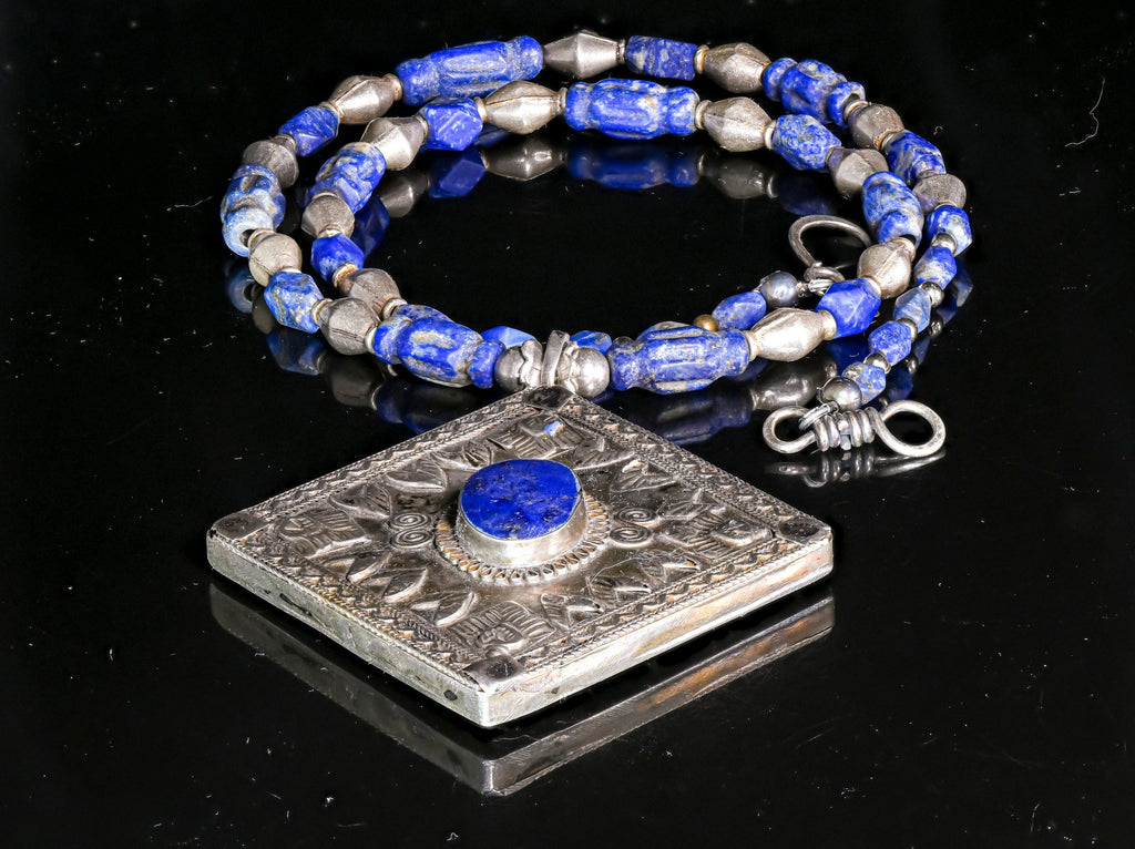Necklace of Lapis Lazuli, Antique Indian Silver and A Large Berber Pendant