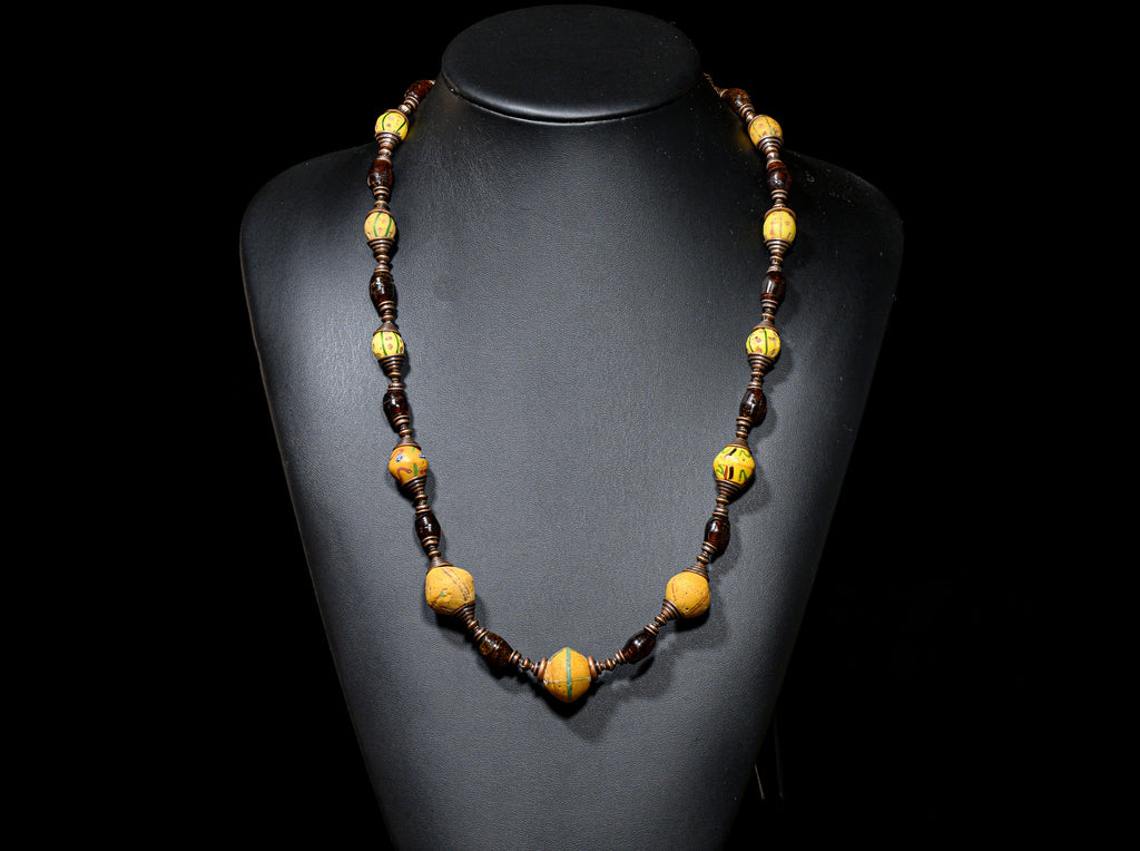 Necklace of Venetian Yellow King Beads and Rare Bida Glass Beads from Nigeria