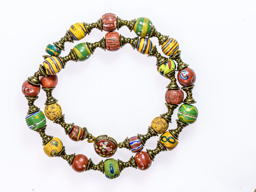 A Necklace of Old Venetian African Trade Beads In Many Colors