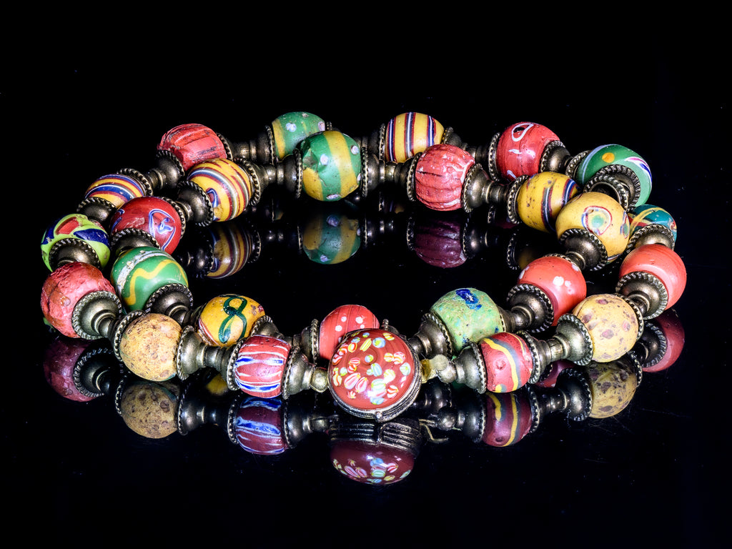 A Necklace of Old Venetian African Trade Beads In Many Colors