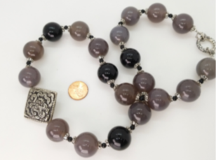 Gray Agate, Black Onyx, Silver Necklace