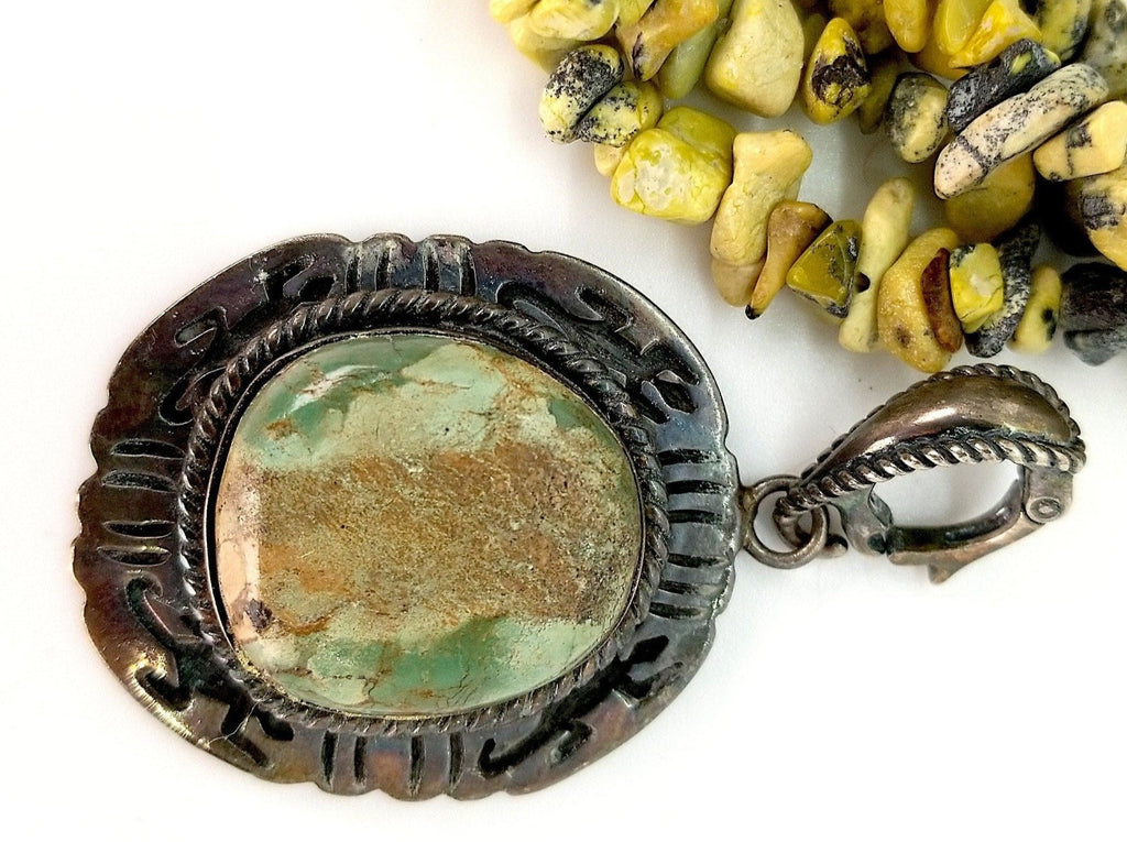 Green and Brown Jasper Chip Necklace with Antique Oxidized Sterling Silver Jasper Removable Enhancer Pendant