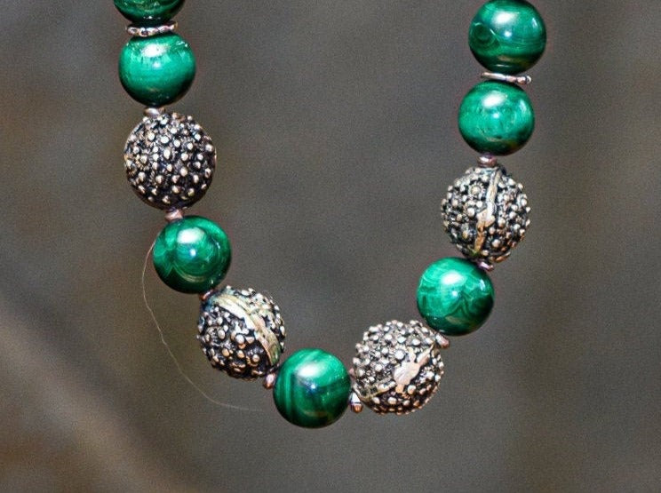 Malachite and Fine Berber Silver Necklace