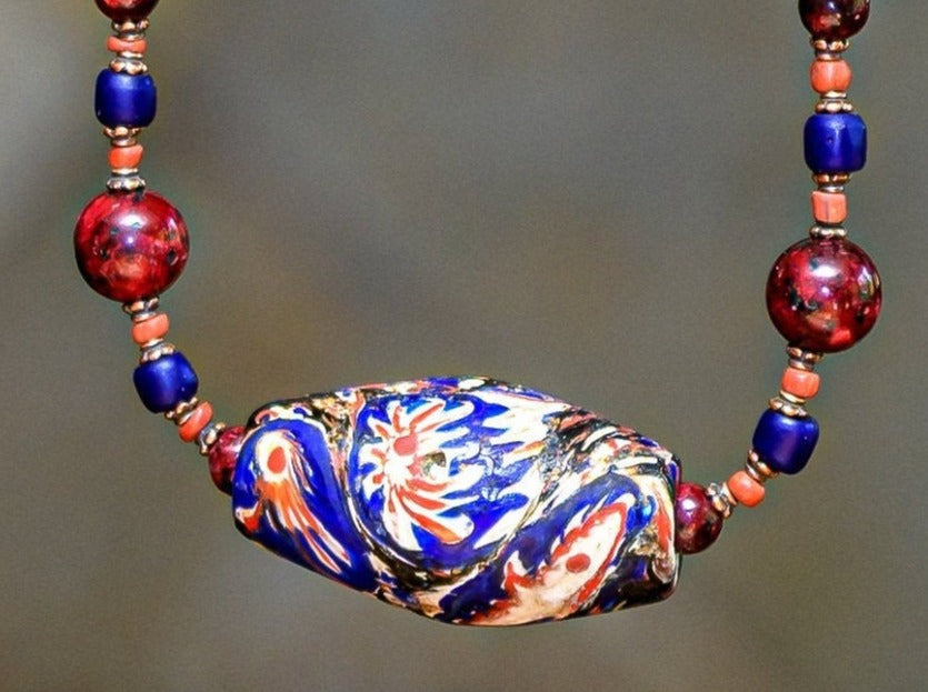 Custom Made Venetian Glass Millefiori Murano Glass Necklace and Earrings -  Vintage Renude