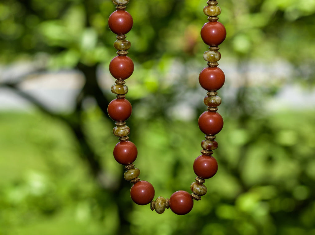 Red Jasper, Russian Rainforest Serpentine, and African Brass Ethnic-style Necklace