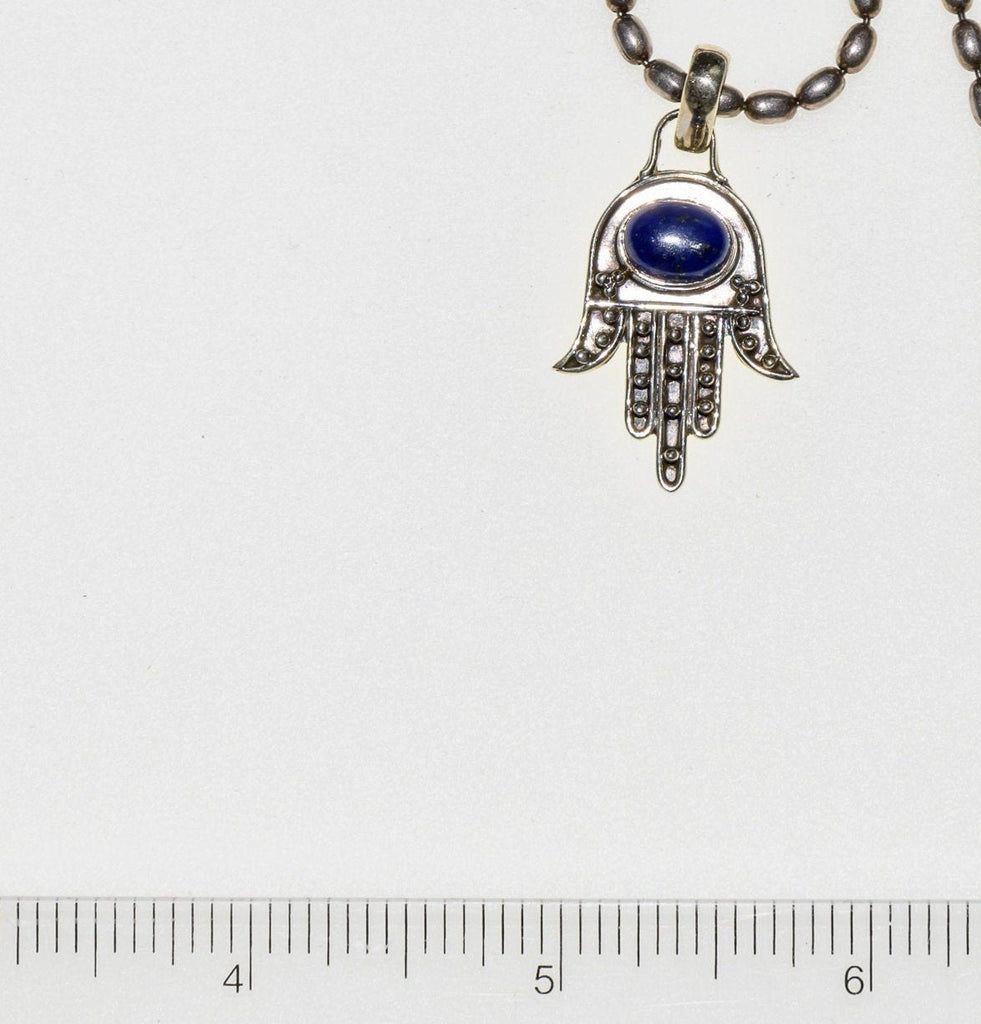 Vintage Sterling Silver and Lapis Lazuli Silver Hamsa Necklace