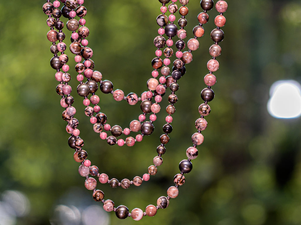 3 Necklace of Pink Rhodonite and Sterling Silver