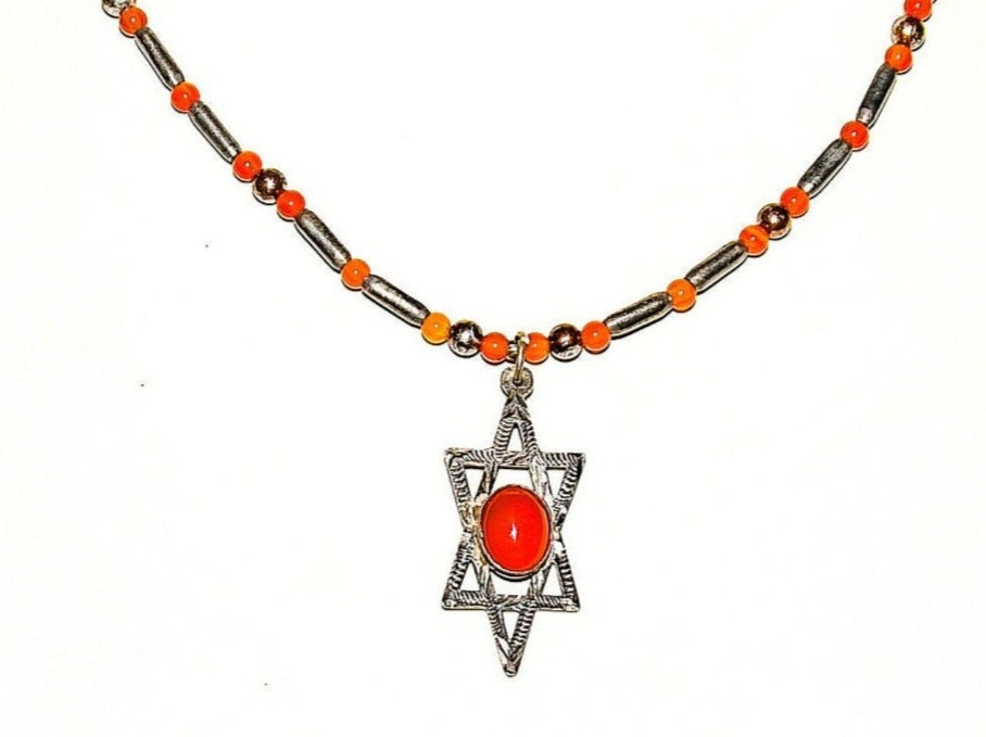 A Star of David Necklace of Antique Sterling Silver and Agate