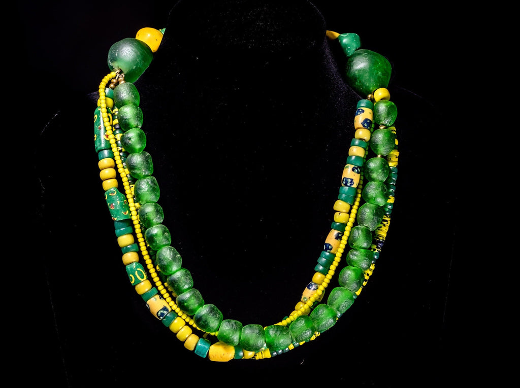 A Multi-Strand Necklace of Antique Venetian and Bohemian African Trade Beads and Krobo Glass