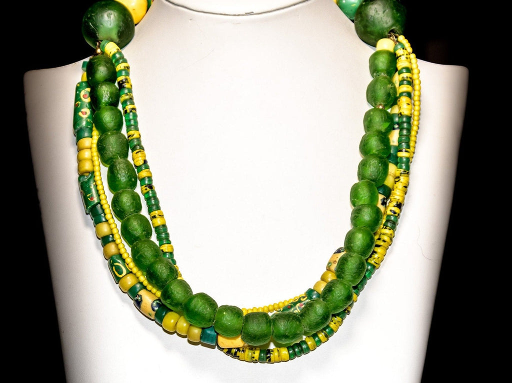 A Multi-Strand Necklace of Antique Venetian and Bohemian African Trade Beads and Krobo Glass