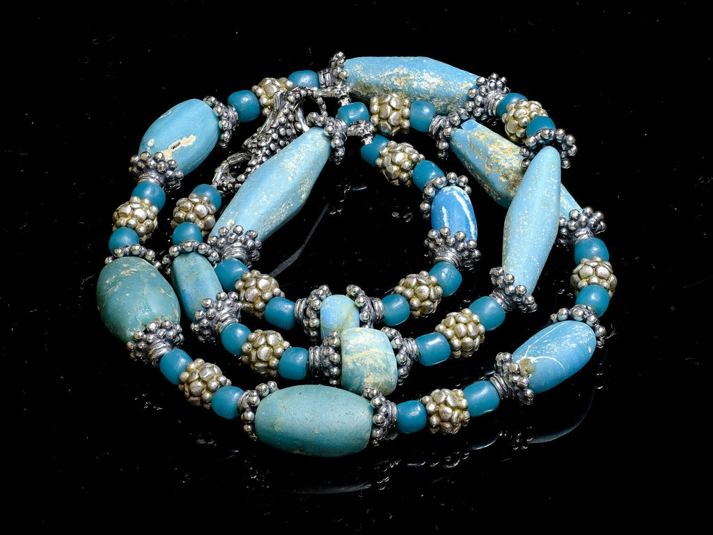 A Necklace of Ancient Glass Beads and Bali Silver