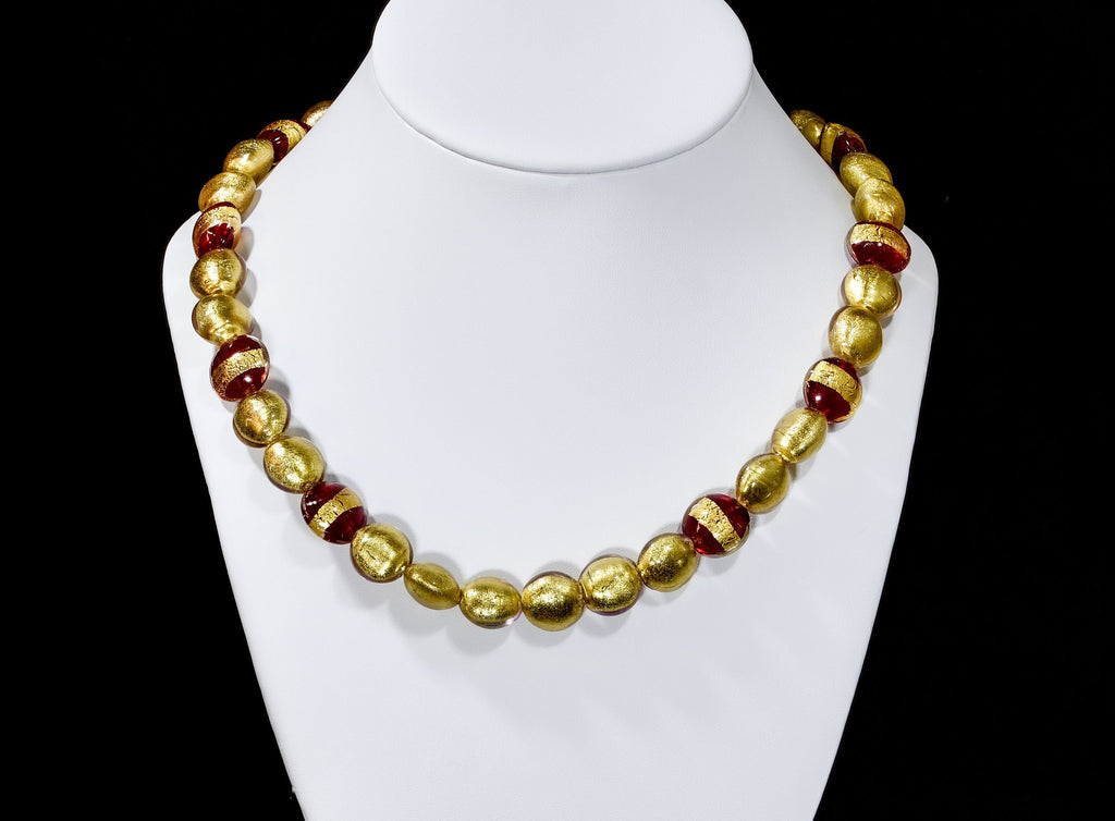 Gold and Red 24K Gold Leaf Murano Glass Necklace