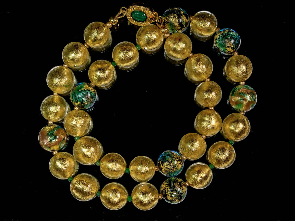 Gold and Green and 24K Gold Leaf Murano Necklace