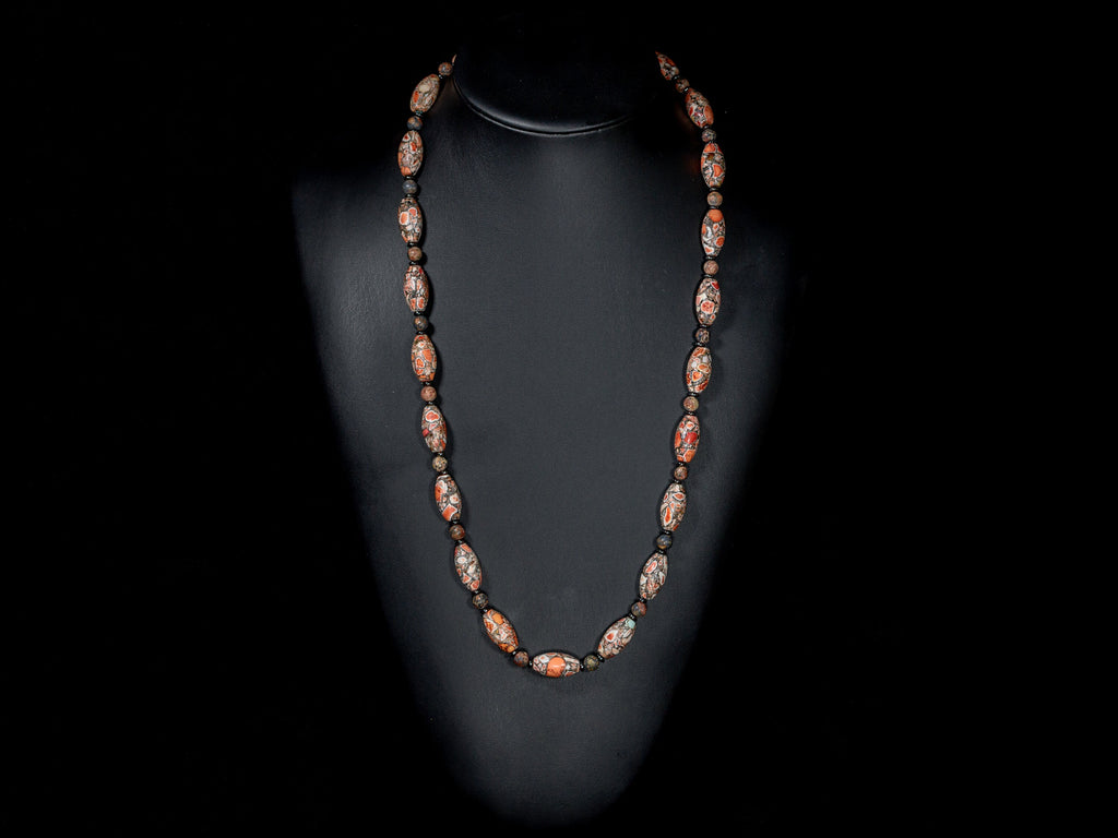A Gray and Dusty Rose Necklace of Jasper and Stone Chip Resin Beads