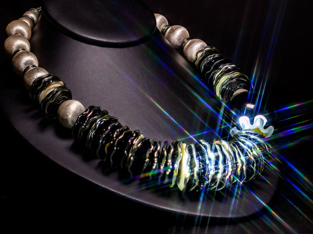 Fine Silver, Murano Chevron, and Lampwork Beads Necklace