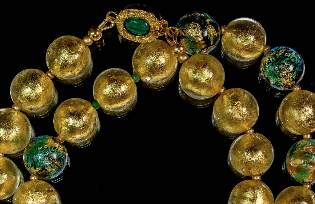 Gold and Green and 24K Gold Leaf Murano Necklace