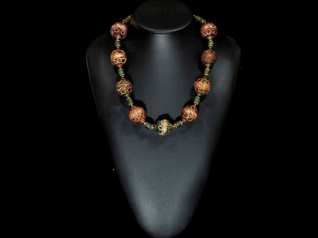 Vintage Murano Glass and Ancient Green D'Jenne Islamic Period Nila Beads Necklace