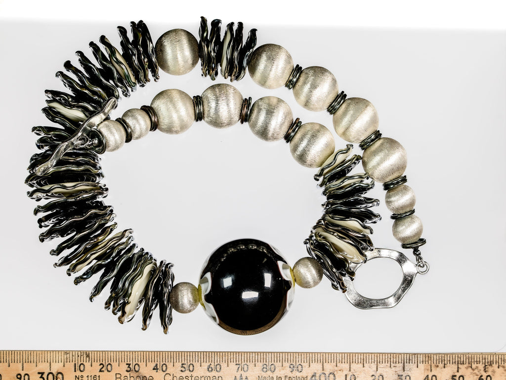 Fine Silver, Murano Chevron, and Lampwork Beads Necklace