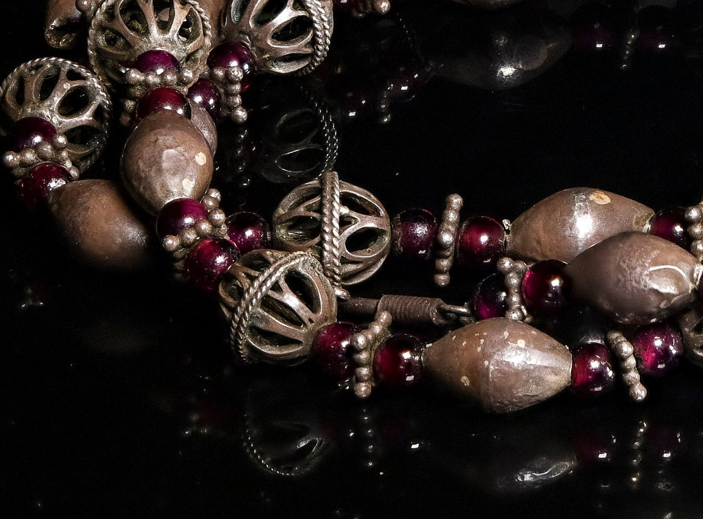Antique Yemenite Silver and Garnet Necklace  (719)