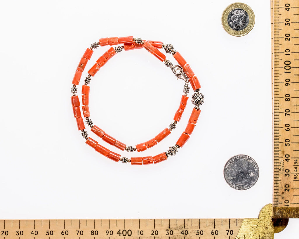 Vintage Red Mediterranean Coral and Silver Necklace from Dubrovnik YMS7