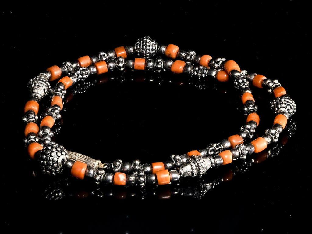 Antique Yemeni-style Red Mediterranean Coral and Silver Necklace YMS2