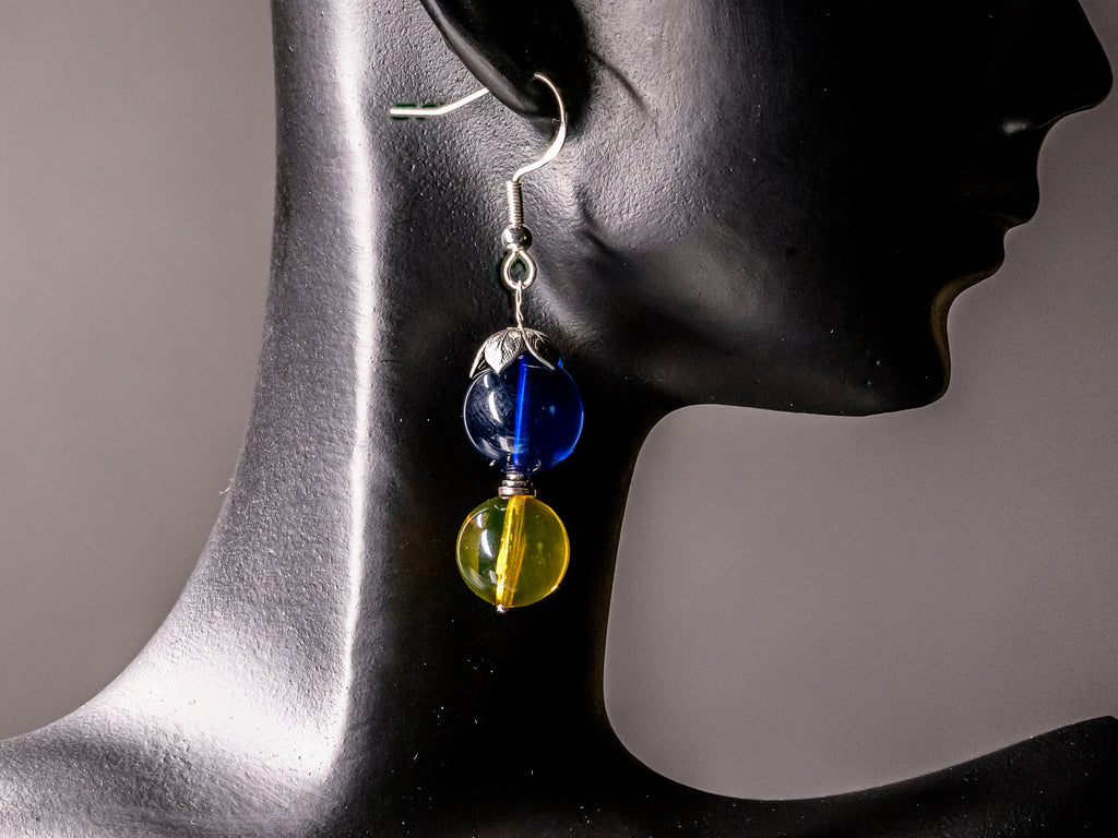 Earrings of Mexican Chiapas Amber and Blue Caribbean Amber and Sterling Silver