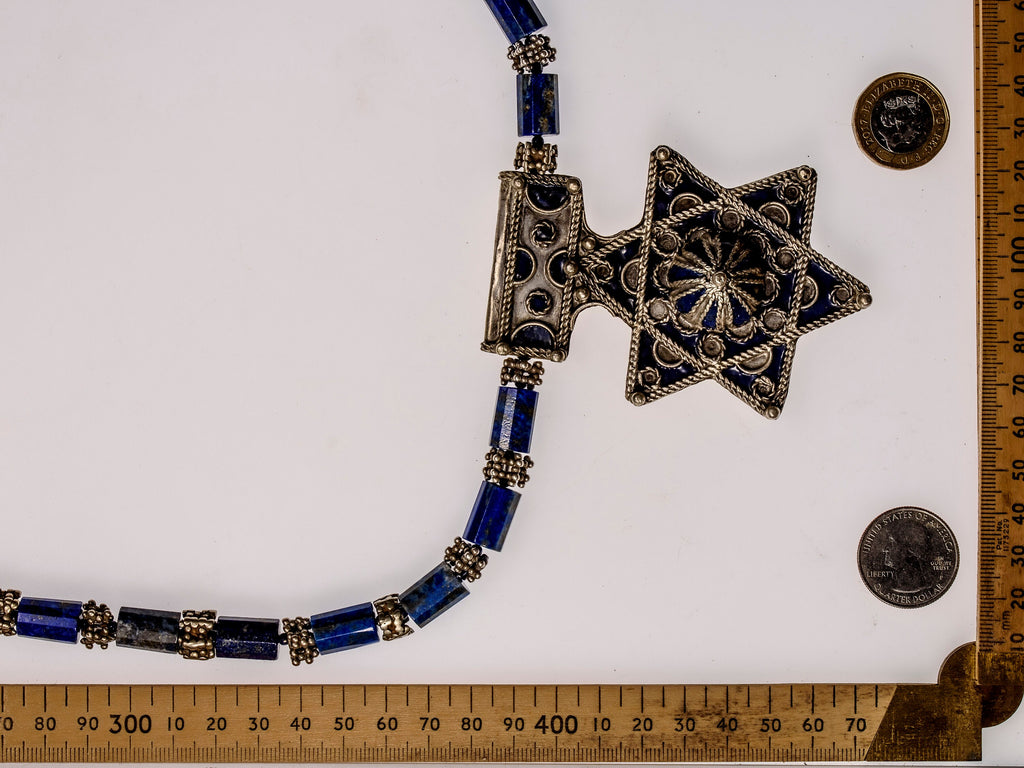 Berber Star of David, Lapis Lazuli and Yemenite Silver Necklace 0621