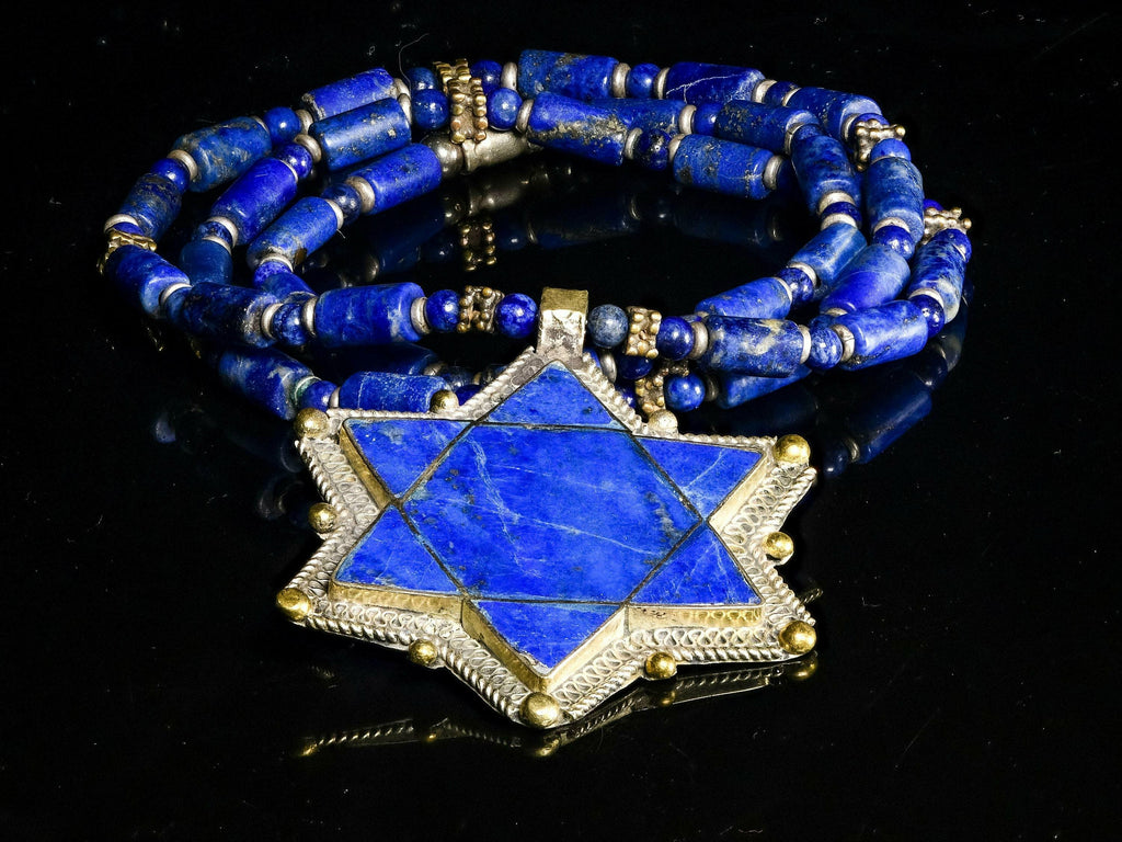 Antique Lapis-Inlaid, Star of David Necklace, Lapis Lazuli, Yemenite Silver
