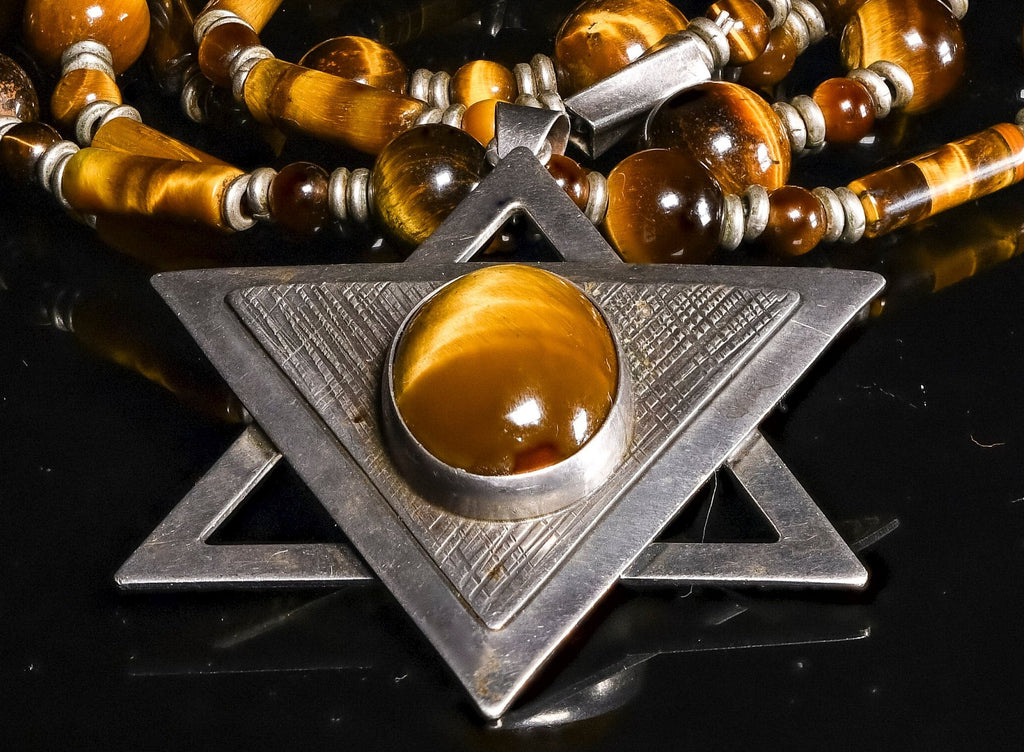 Necklace of  Large Tiger Eye and Vintage Filigree Sterling Silver Star of David with Tiger Eye stone TGE1