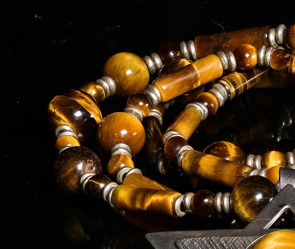 Necklace of  Large Tiger Eye and Vintage Filigree Sterling Silver Star of David with Tiger Eye stone TGE1