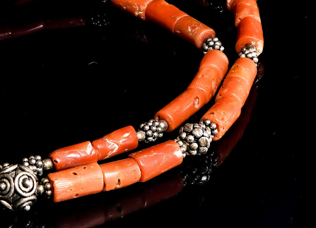 Vintage Red Mediterranean Coral and Silver Necklace from Dubrovnik YMS7