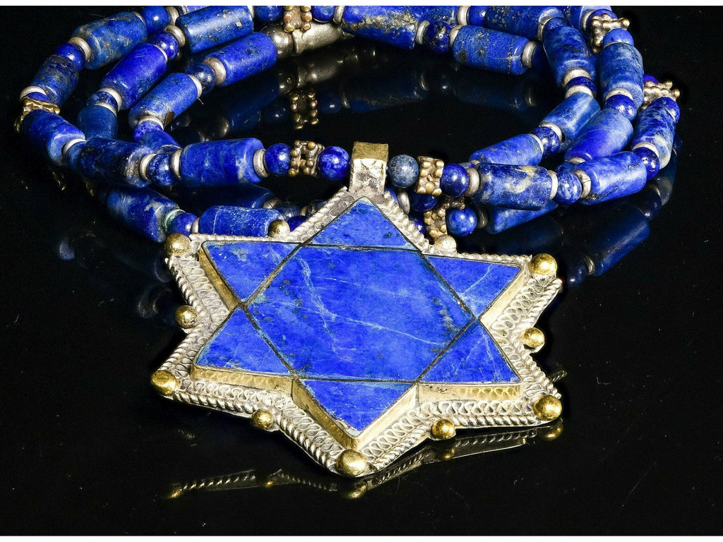 Antique Lapis-Inlaid, Star of David Necklace, Lapis Lazuli, Yemenite Silver
