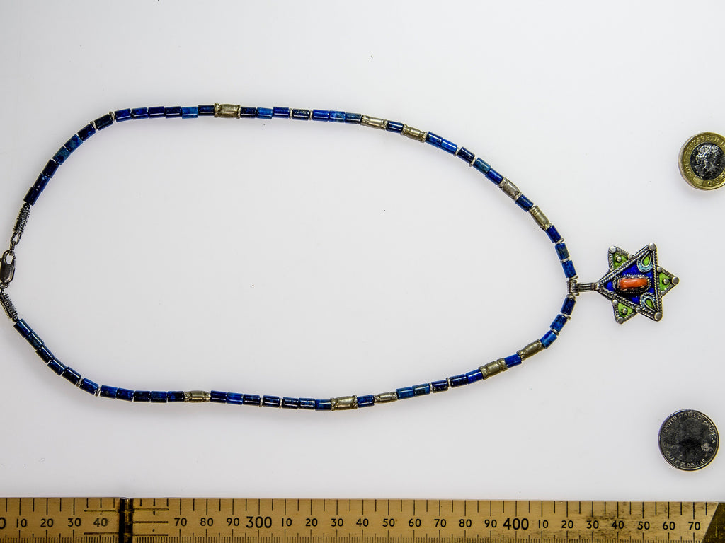 Berber Star of David, Lapis Lazuli and Yemenite Silver Necklace 0715X
