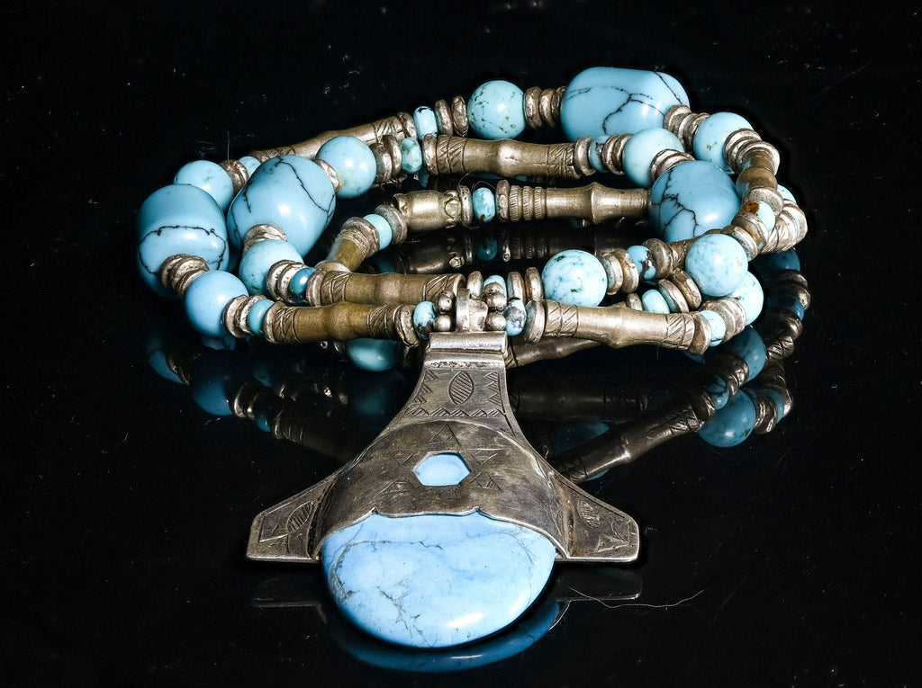 Star of David Turquoise Pendant With Tuareg Silver and Turquoise TUA1