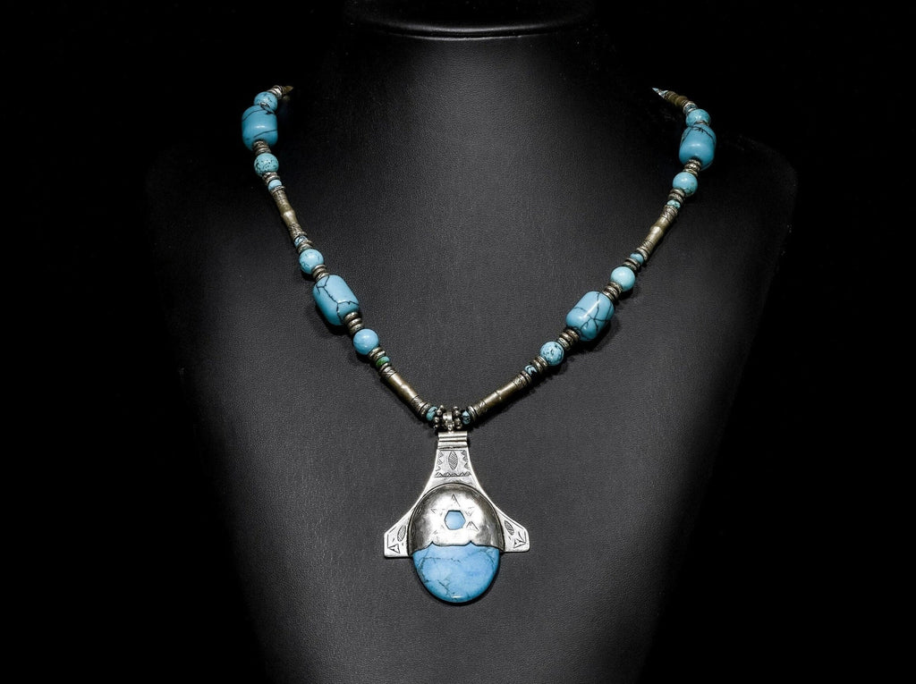 Star of David Turquoise Pendant With Tuareg Silver and Turquoise TUA1