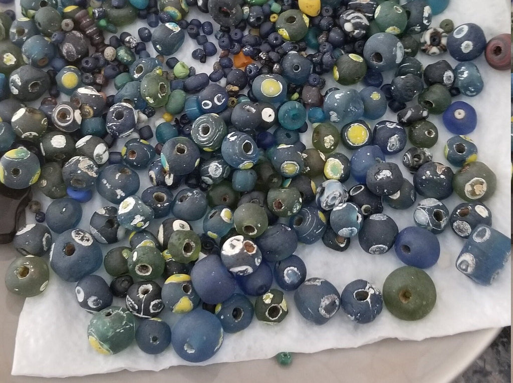 Ancient Islamic Period  Blue Glass Beads Necklace with Ancient Nila Beads and Sterling Silver VBP320
