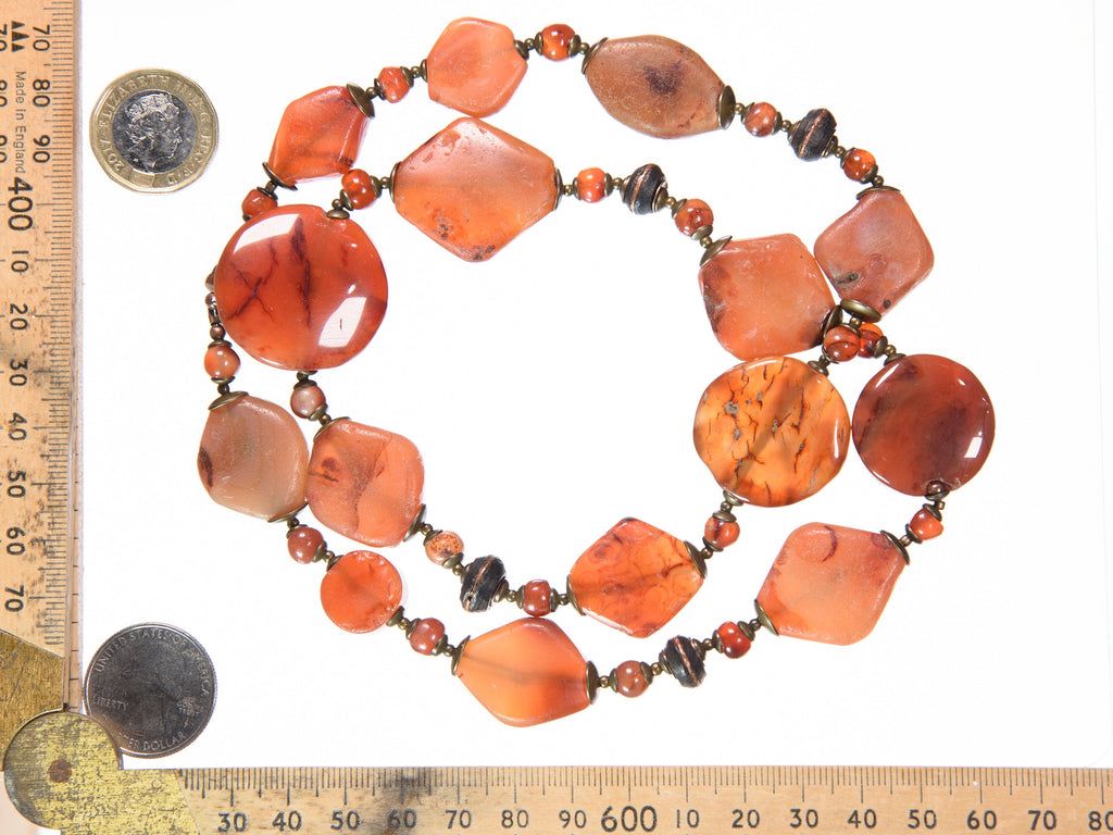 A Necklace of Old Carnelian and Vintage Copper-Incrusted Ebony Wood Beads CRN_S1
